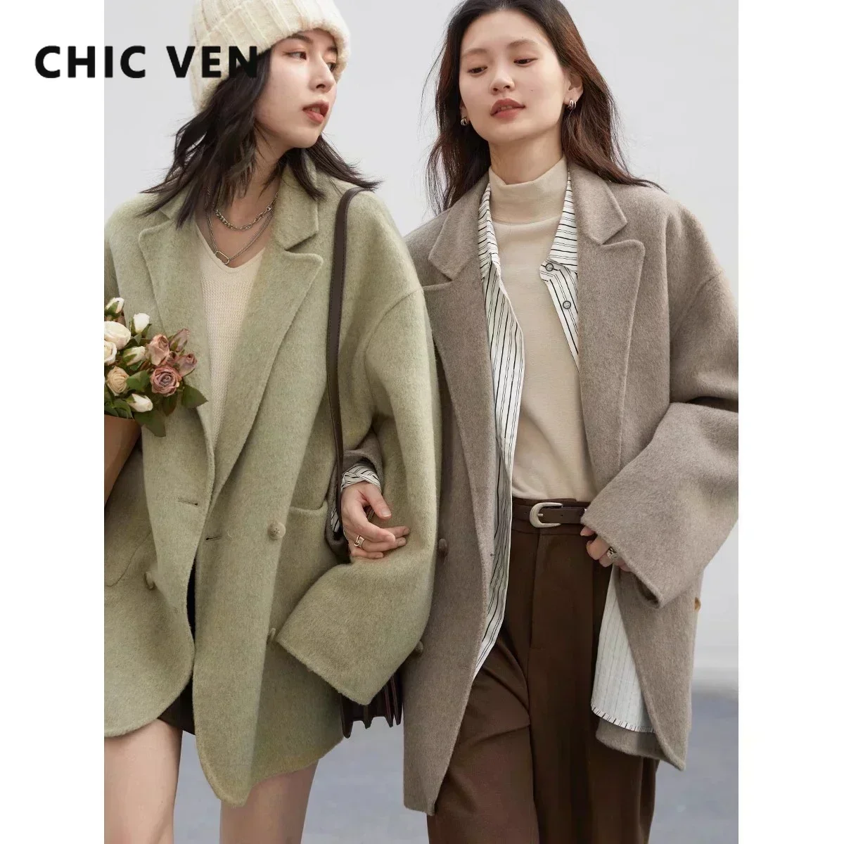 Wool Coat Peacoat - Женские шерстяные пальто CHIC VEN, свободные